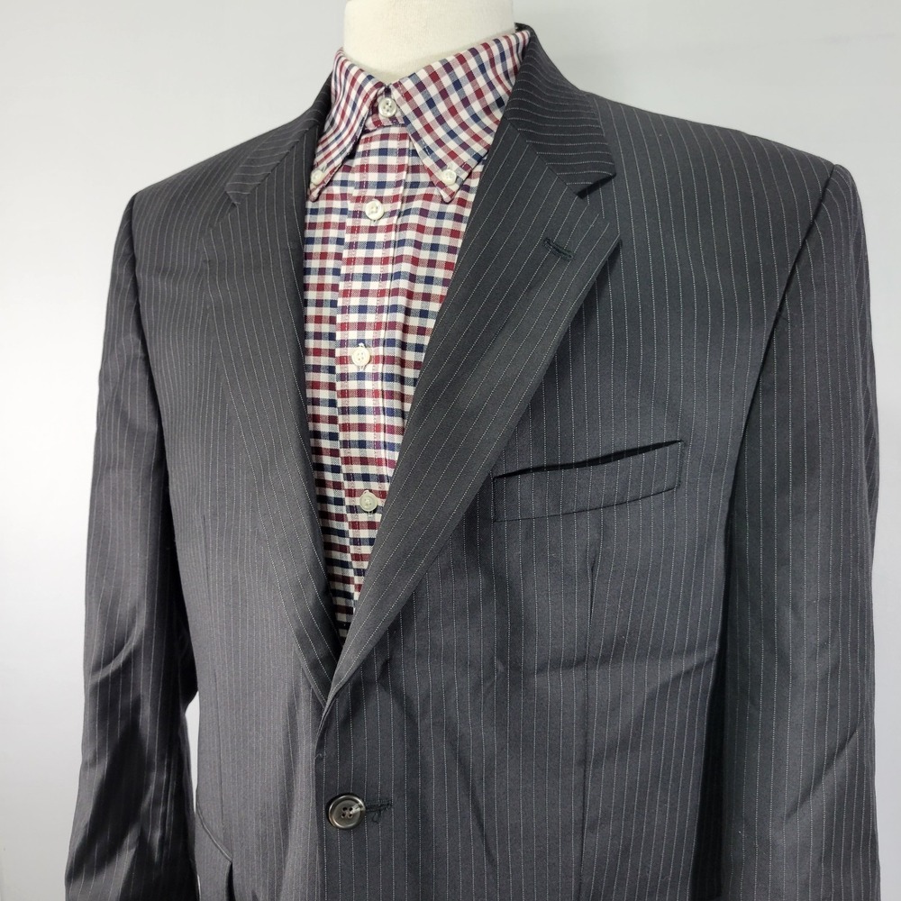 Ralph Lauren Men's Sport Coat Blazer Two Button Black Pin Striped Wool Size 44R - Picture 7 of 14